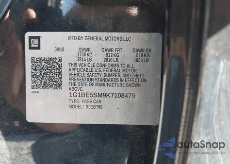 2019 Chevrolet Cruze Lt from USA, damaged, VIN 1G1BE5SM9K7108479